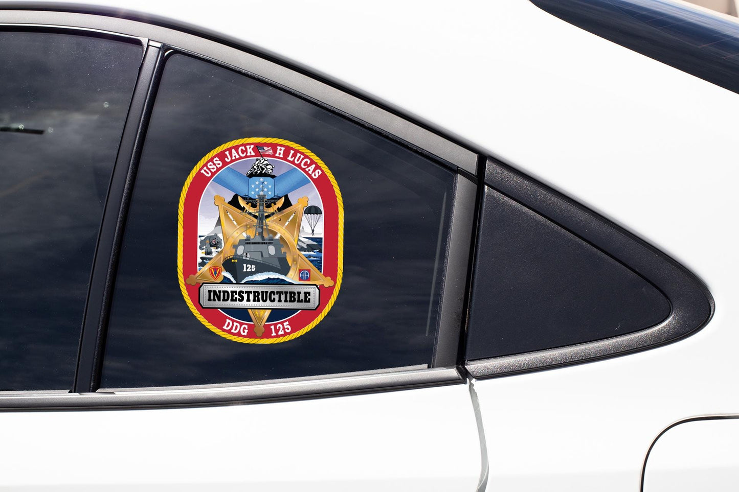 a close up of a car window with a sticker on it