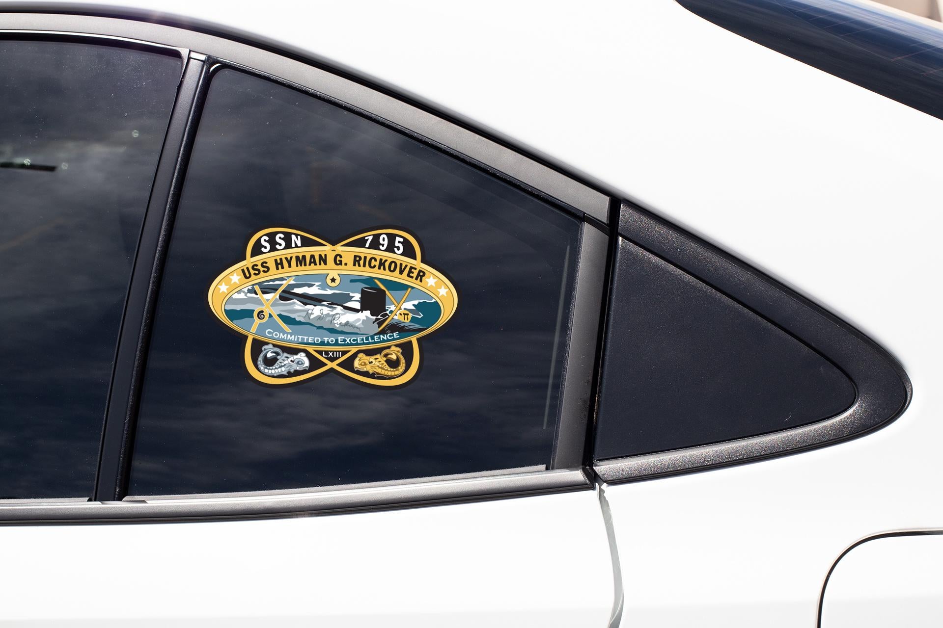 a white car with a sticker on the side of it