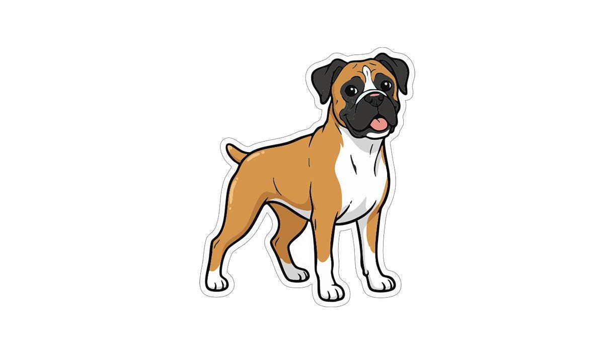 A cartoon illustration of a brown and white dog with a friendly expression.
