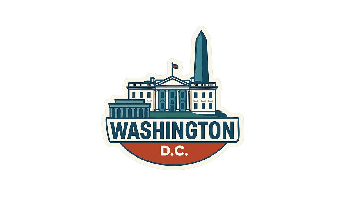the washington dc logo with the washington monument in the background