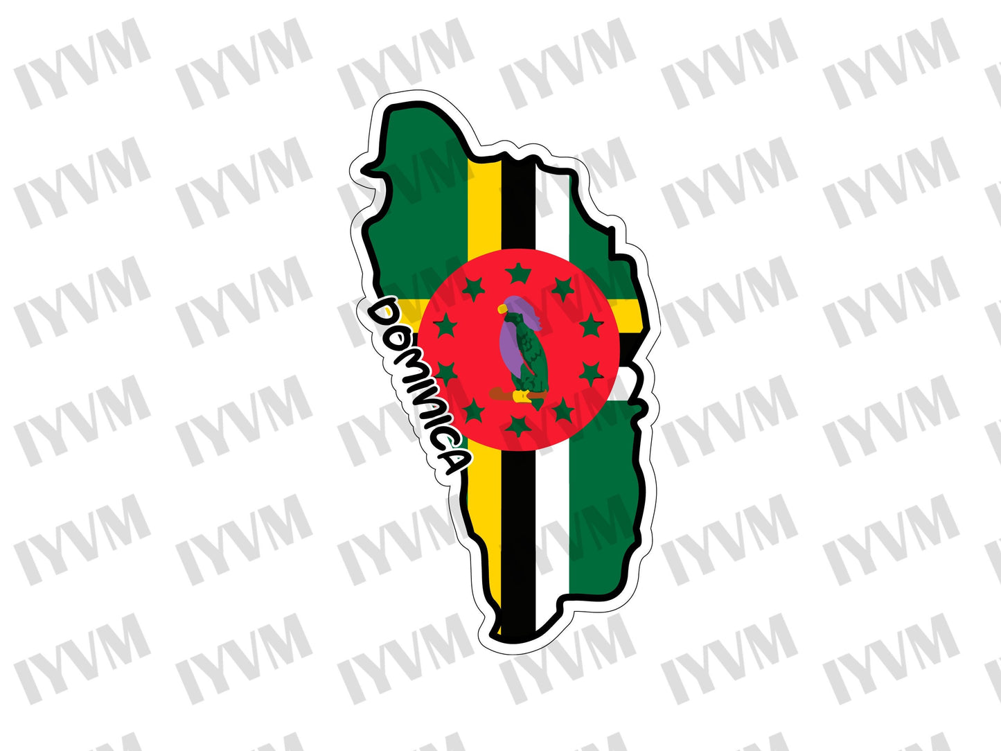 Dominica Map Flag Sticker Decal / Commonwealth of Dominica / Apres Bondie, C'est La Ter / Roseau