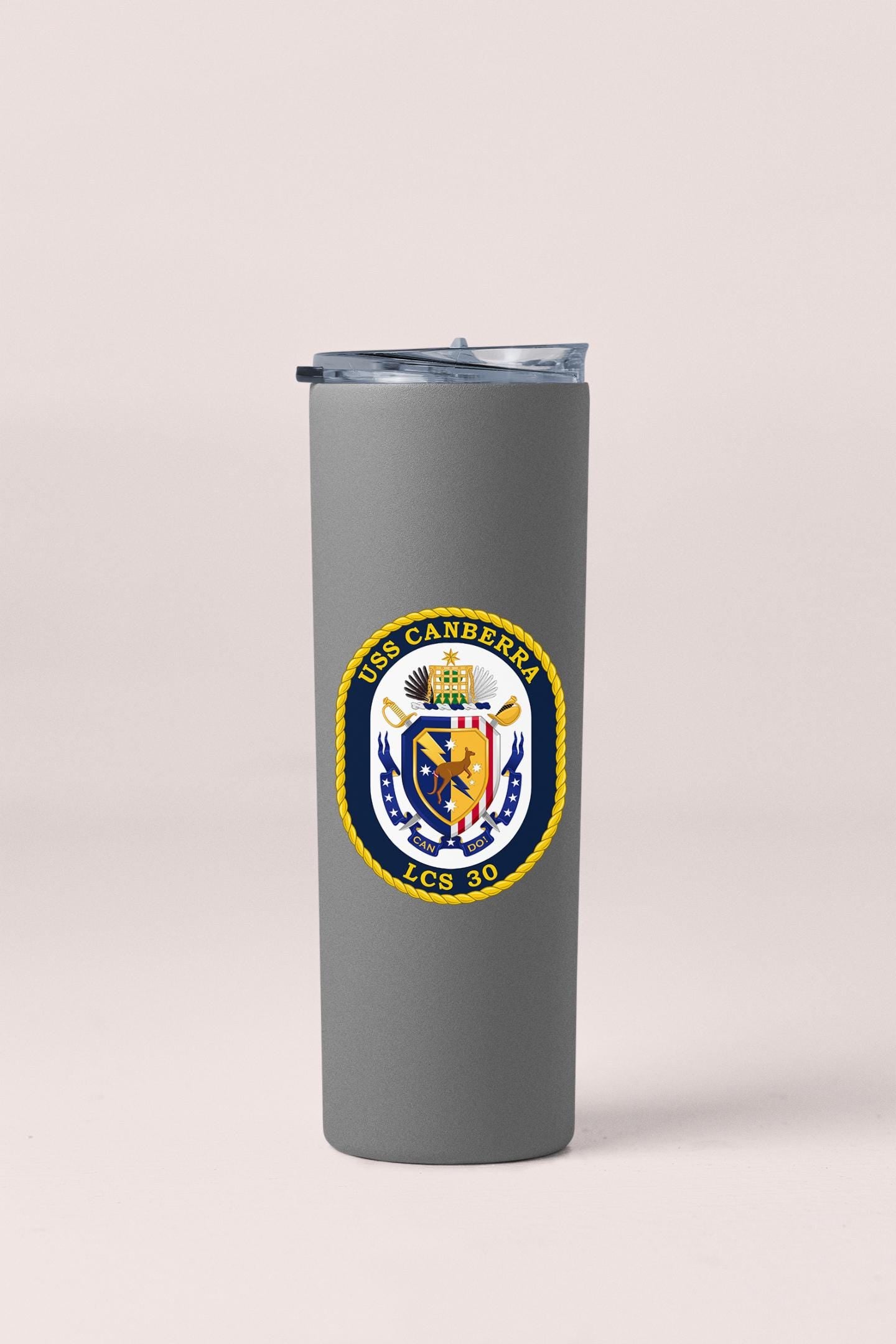 a stainless steel tumbler with the seal of the state of michigan