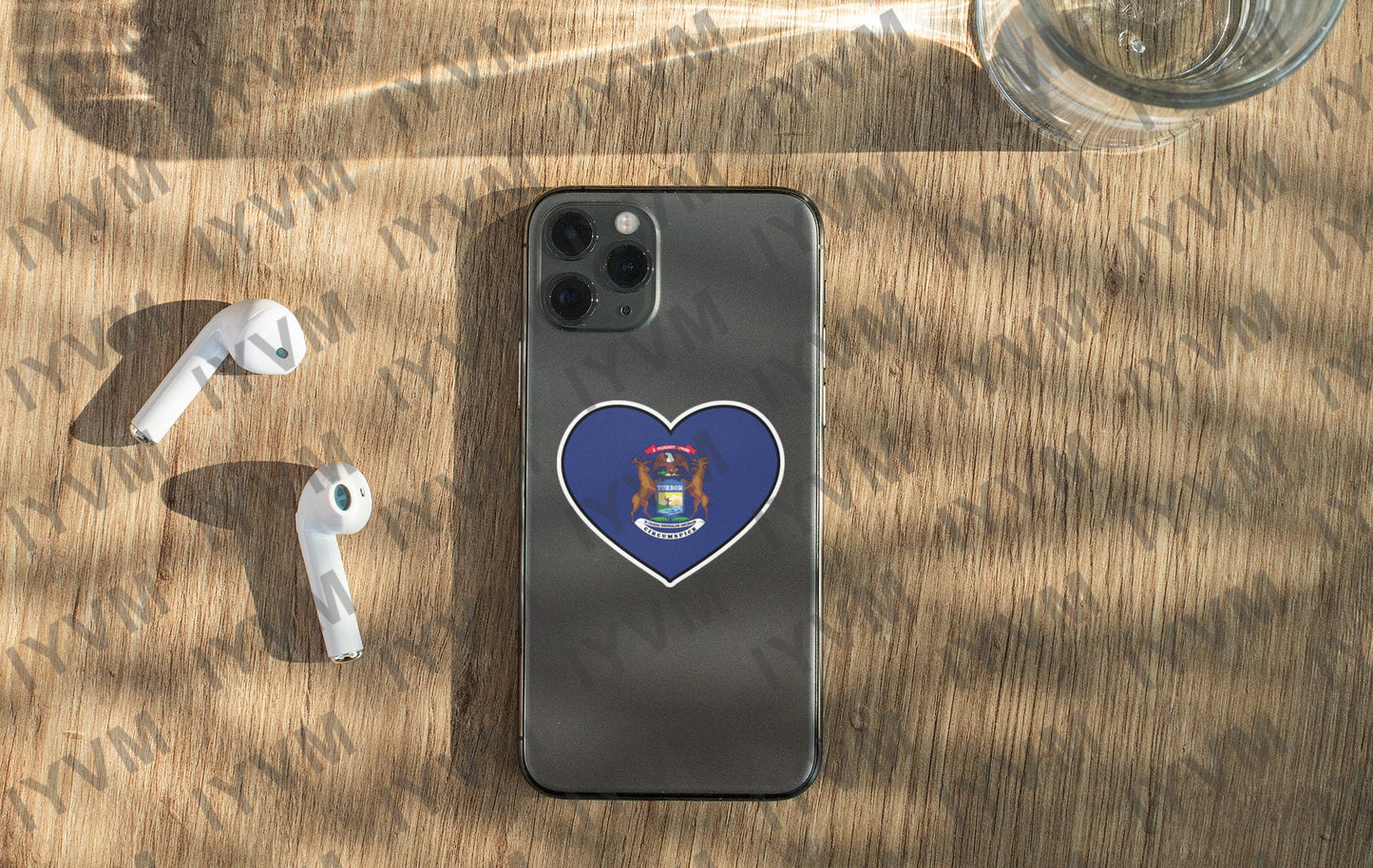 State of Michigan Flag Heart Sticker Decal  USA Michigan State  Lansing  The Great Lakes State  Water Wonderland and Water-Winter Wonderland