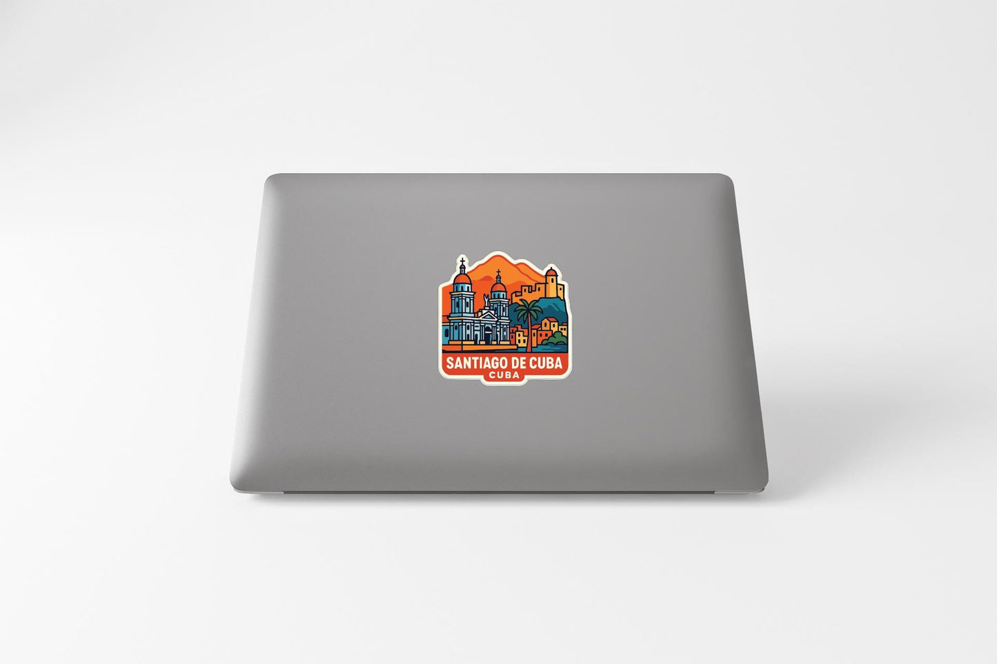 A sticker depicting the cityscape of Havana, Cuba, with the text "SANTIAGO DE CUBA CUBA" printed on it.