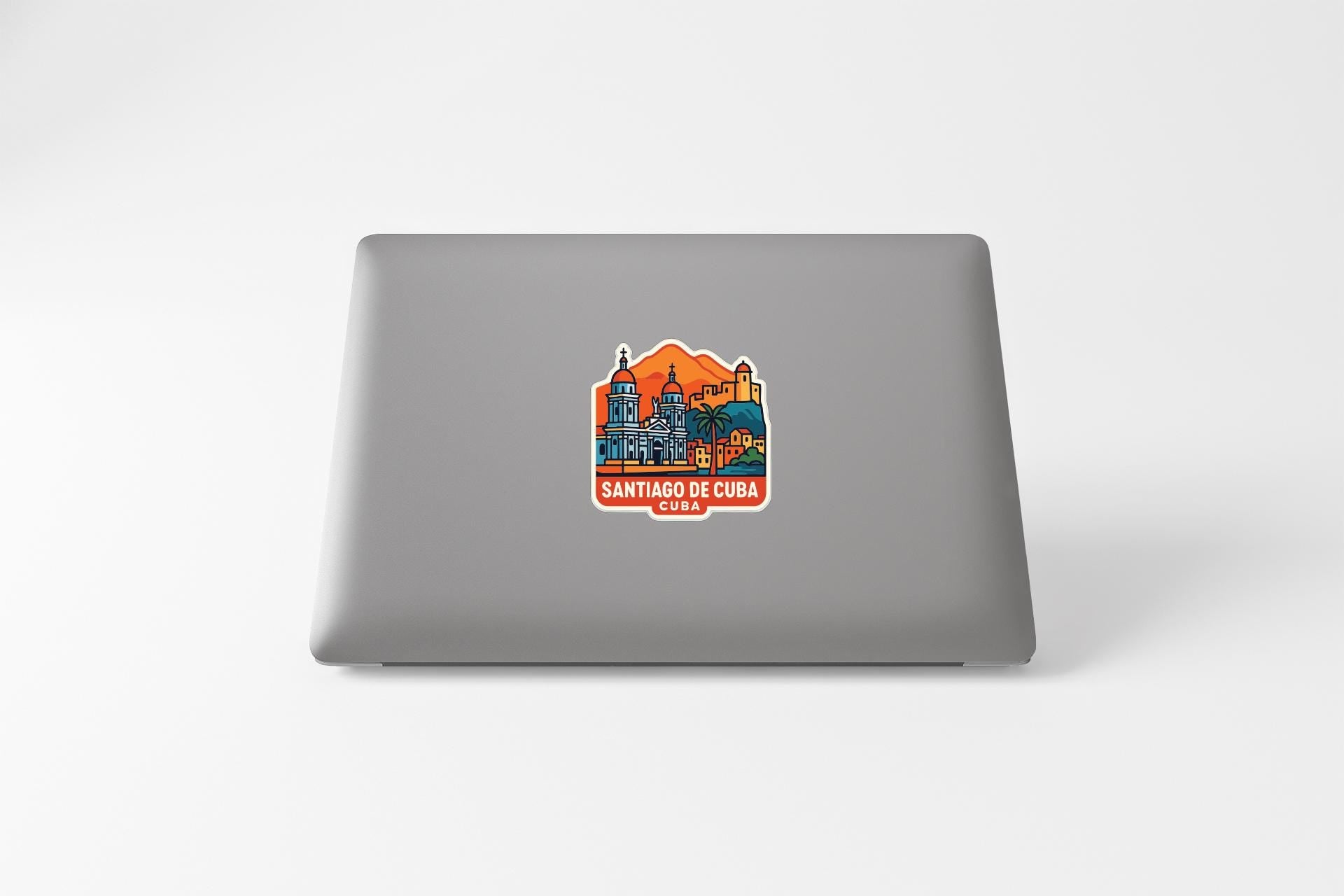 A sticker depicting the cityscape of Havana, Cuba, with the text "SANTIAGO DE CUBA CUBA" printed on it.