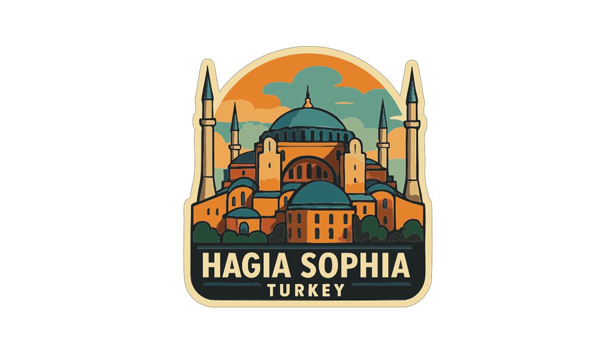 A sticker or illustration depicting the Hagia Sophia, a famous landmark in Istanbul, Turkey.