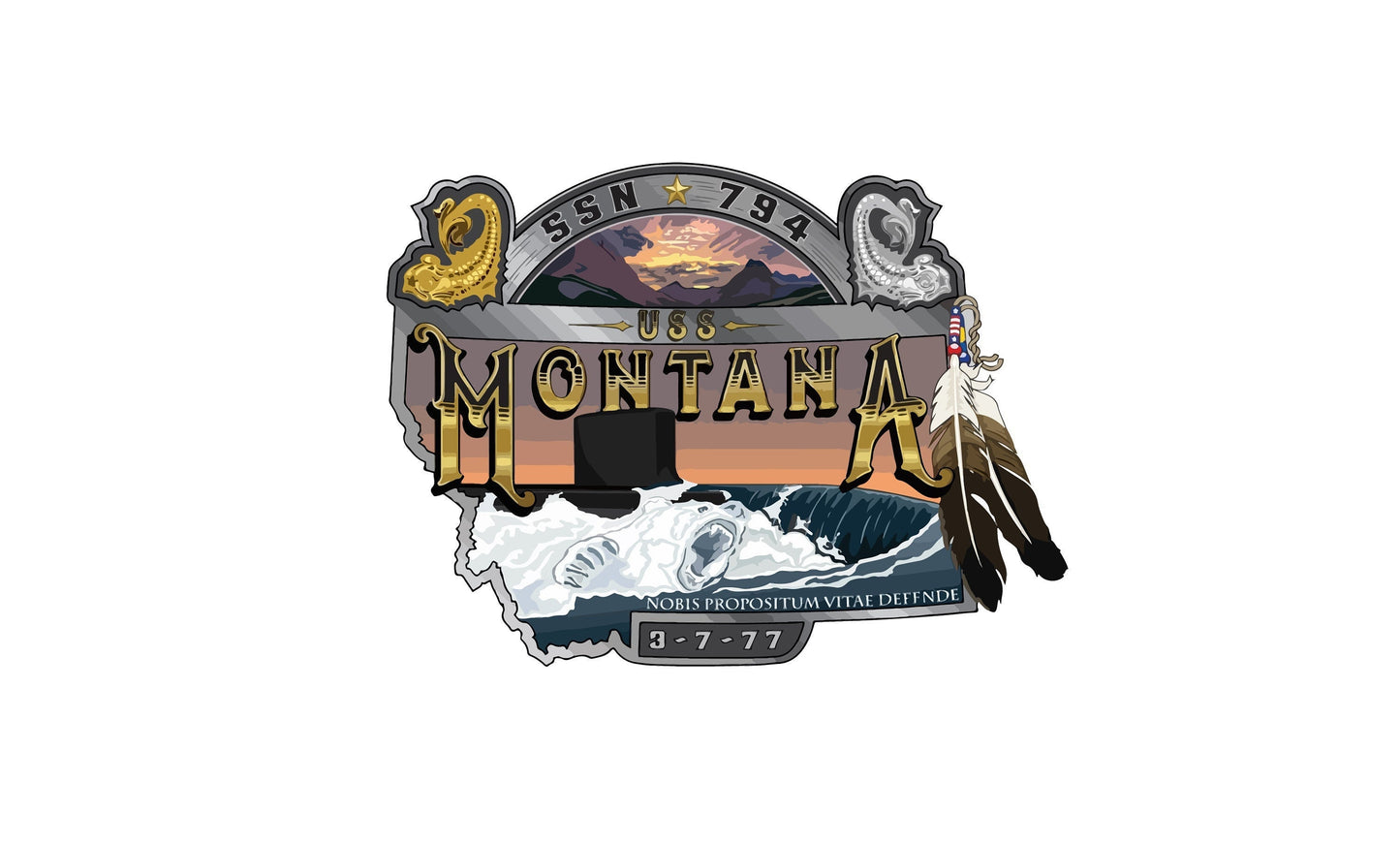 USS Montana SSN-794 Badge Sticker Decal Freedom-class littoral combat ship Car Sticker Bumper Sticker for Car Emblem