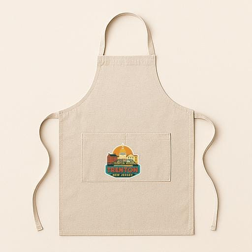 A beige apricot with a graphic design on the front pocket.