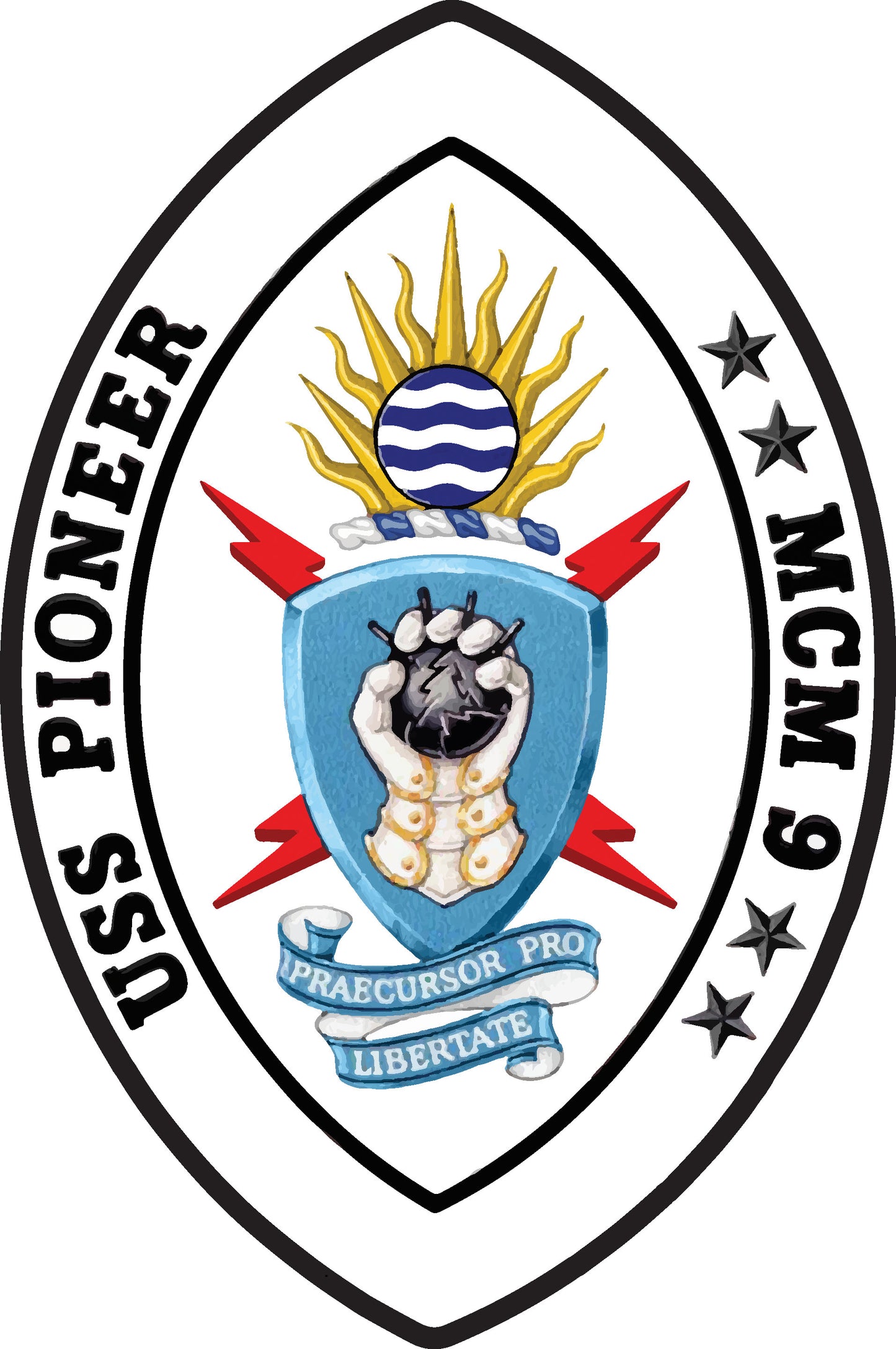 USS Pioneer MCM-9 Badge Iron On Heat Transfer Vinyl HTV Avenger Class Mine Countermeasures Ship