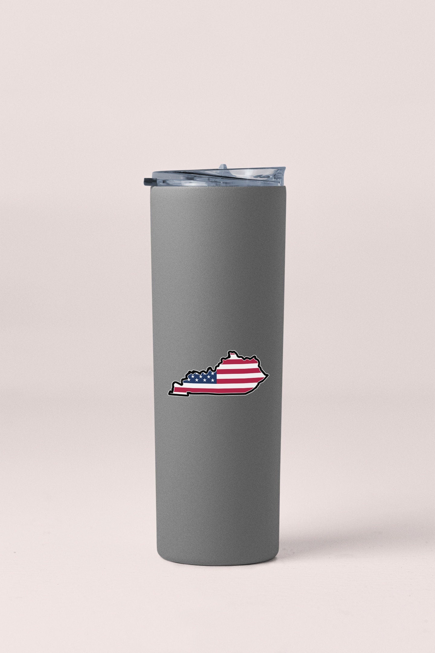 a gray tumbler cup with a picture of the state of rhode on it