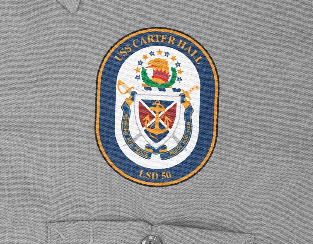 USS Carter Hall LSD-50 Badge Iron On Heat Transfer Vinyl HTV Whidbey Island Class Dock Landing Ship