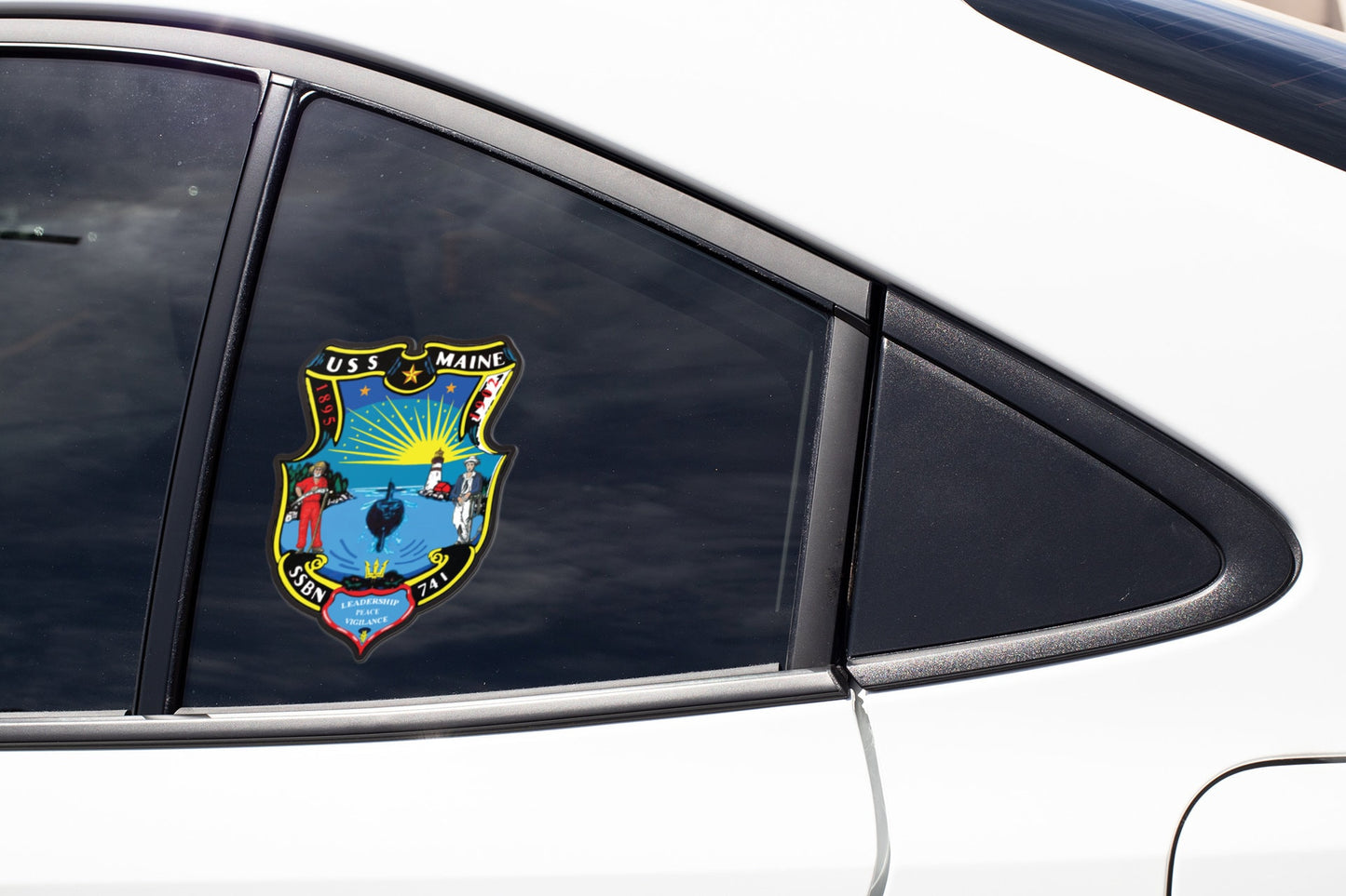 USS Maine SSBN-741 Badge Sticker Decal Ohio Class Ballistic Missile Submarine Car Sticker Bumper Sticker for Car Emblem