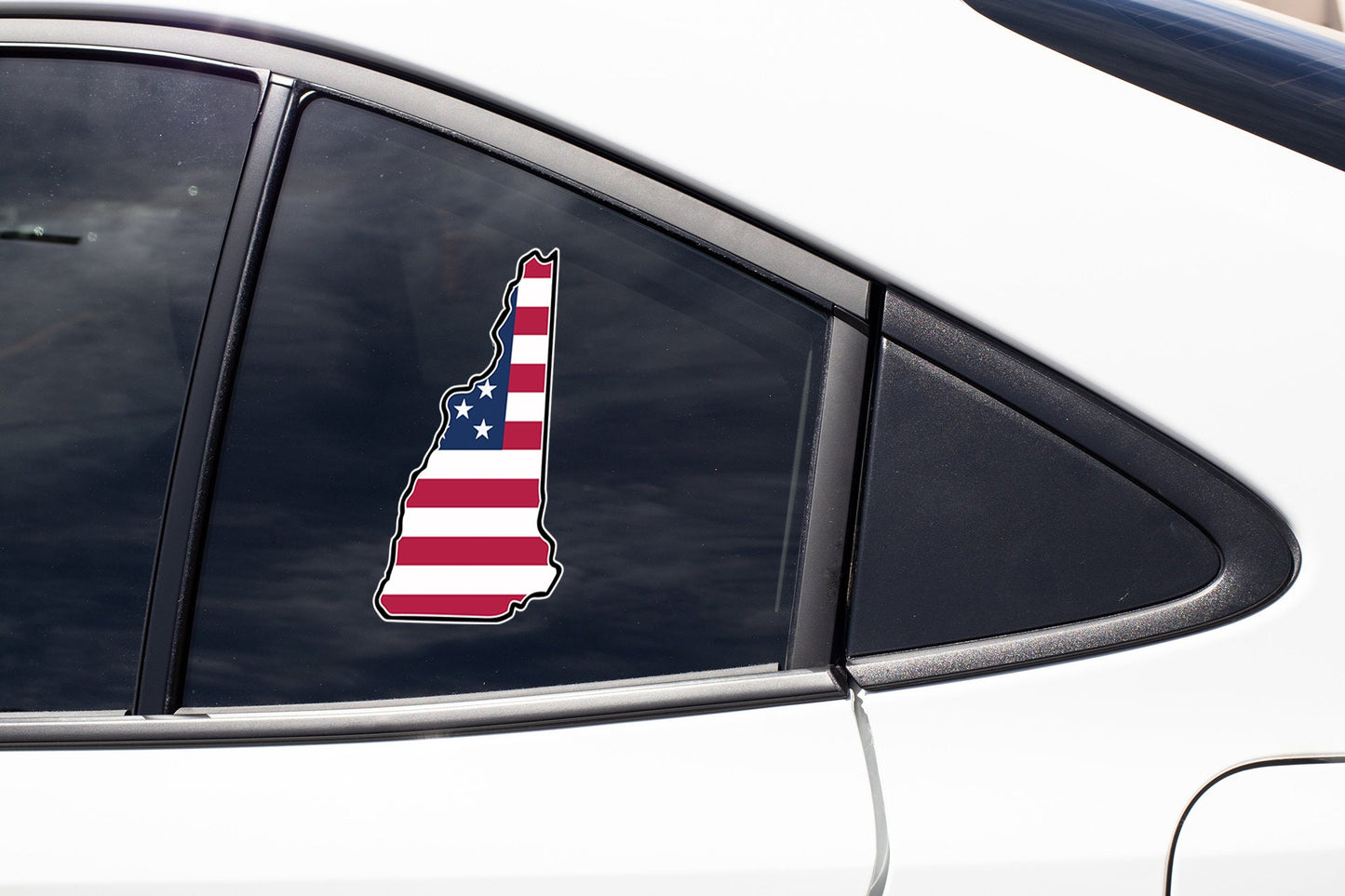a car with a sticker of the state of new york on it