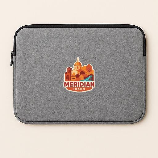 a gray laptop sleeve with a logo of Idaho.