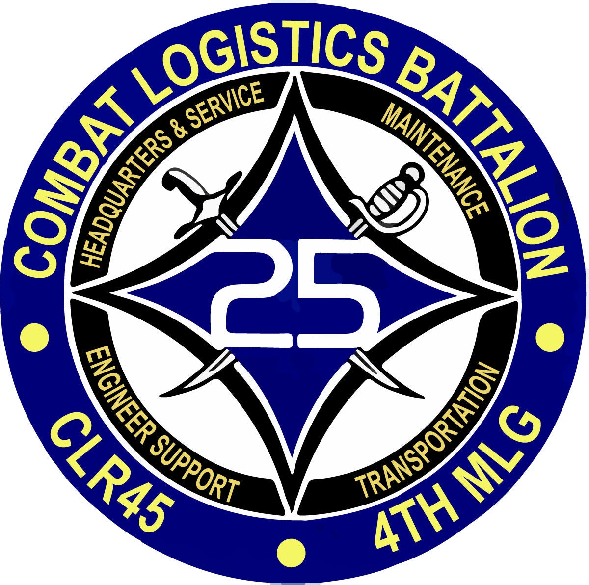 a blue and black circular emblem with the number 25 on it