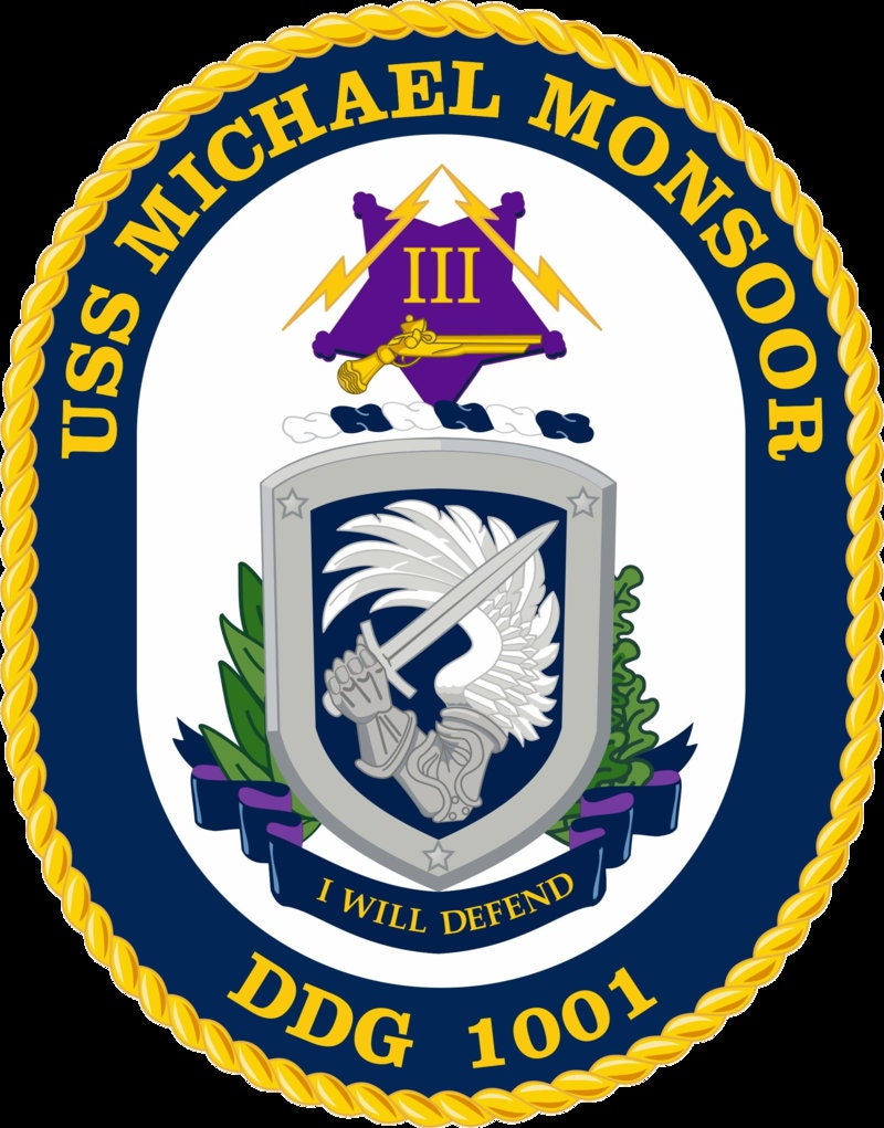 USS Michael Monsoor DDG-1001 Badge Iron On Heat Transfer Vinyl HTV Zumwalt Class Destroyer