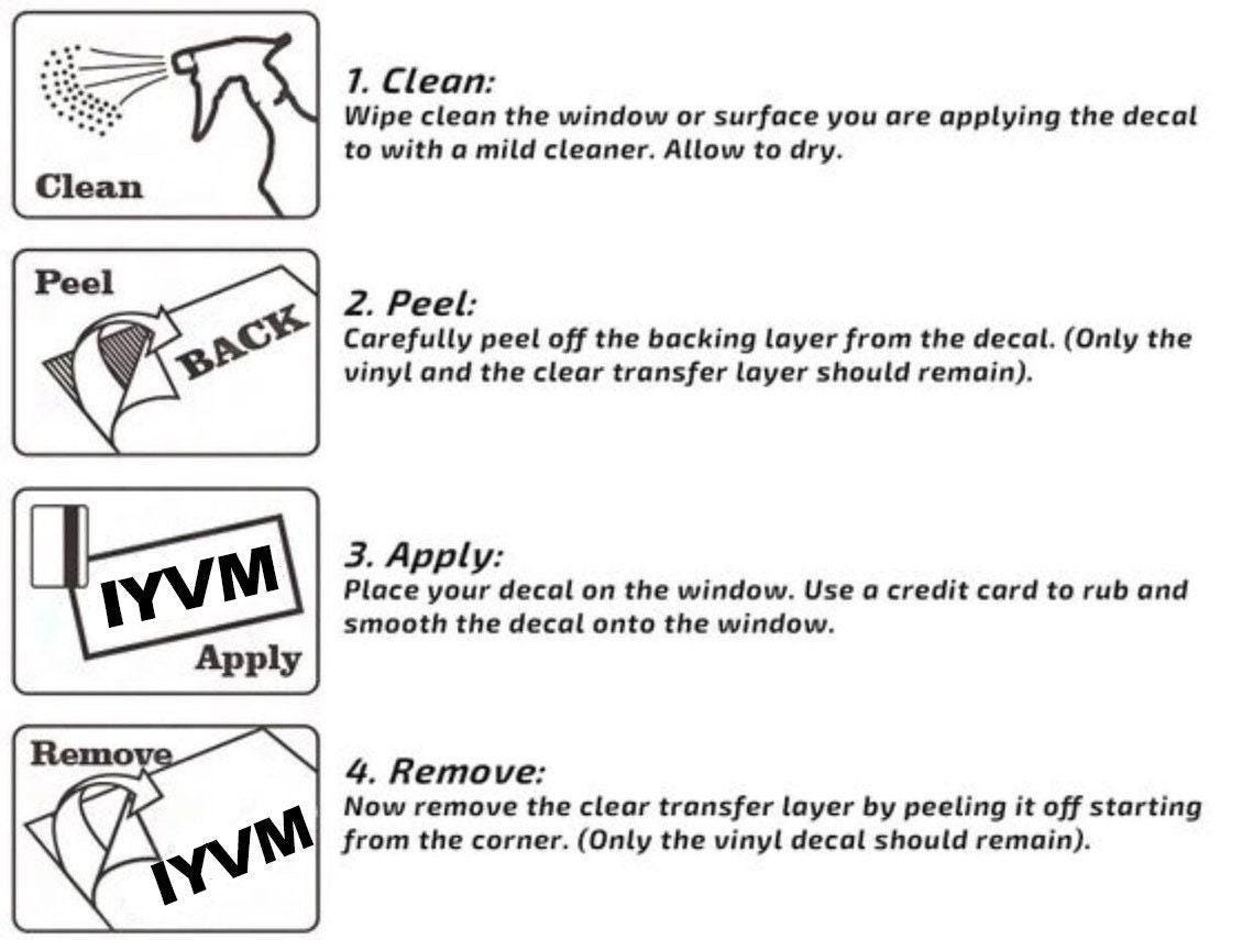 step-by-step instructions for applying and removing a vinyl decal on a window.