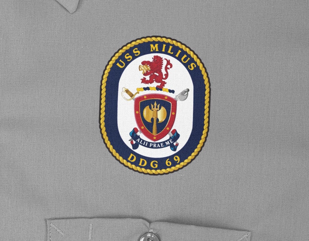 USS Milius DDG-69 Badge Iron On Heat Transfer Vinyl HTV Arleigh Burke Class Destroyer