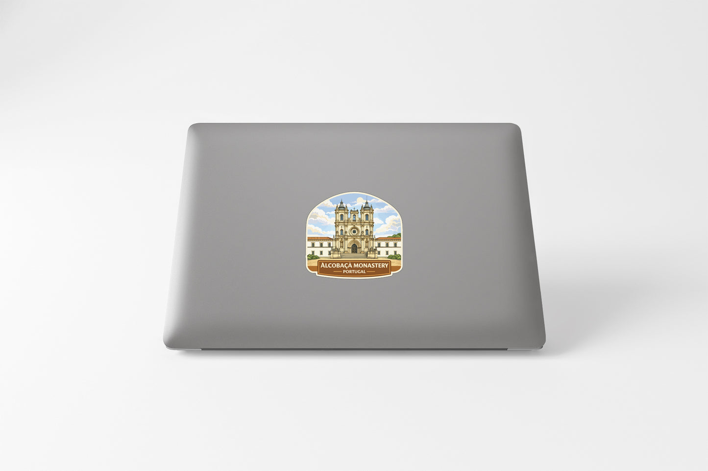 a sticker with an illustration of a building, likely representing the Alcohol Monastery, which is a religious institution in the Dominican Republic.