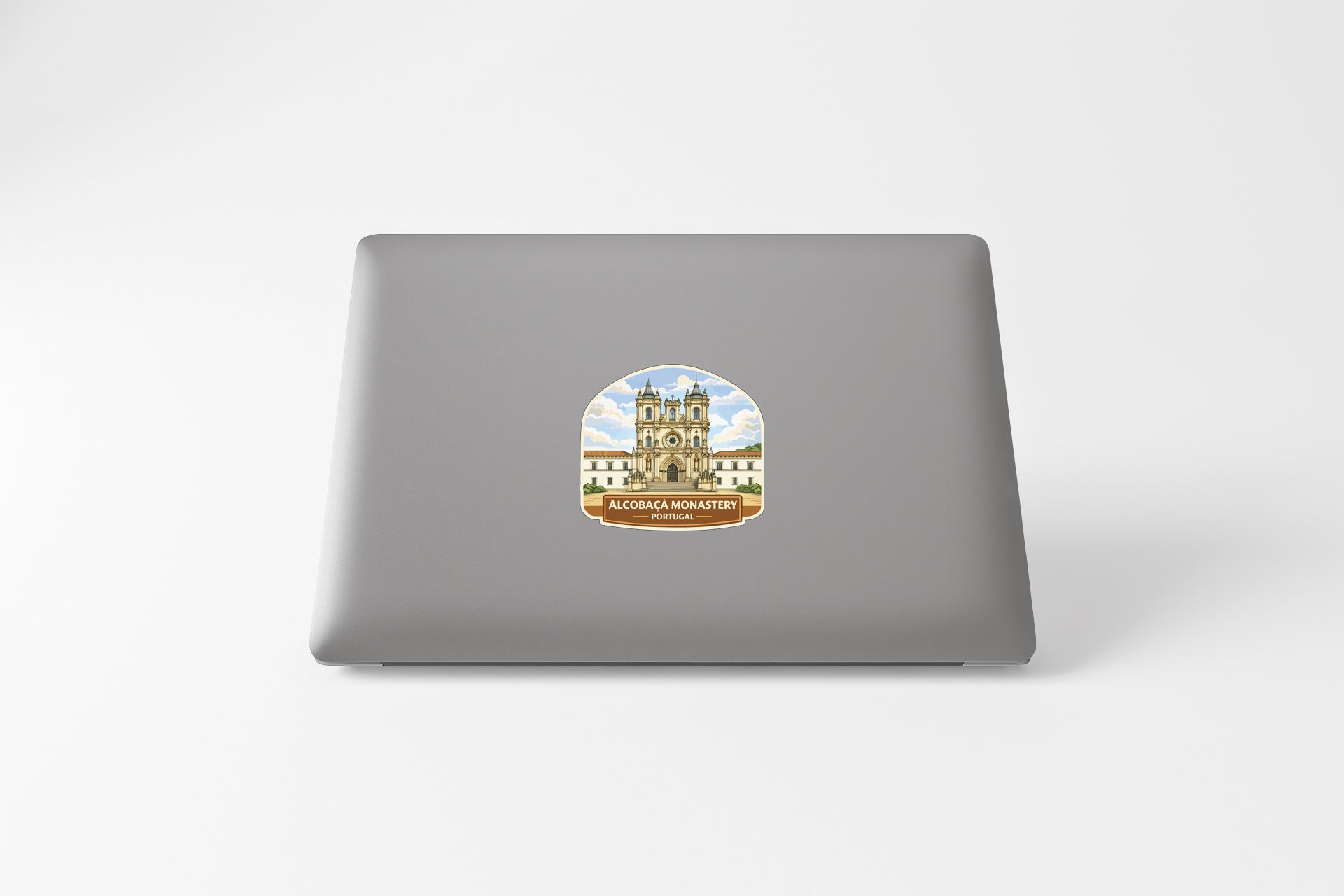a sticker with an illustration of a building, likely representing the Alcohol Monastery, which is a religious institution in the Dominican Republic.