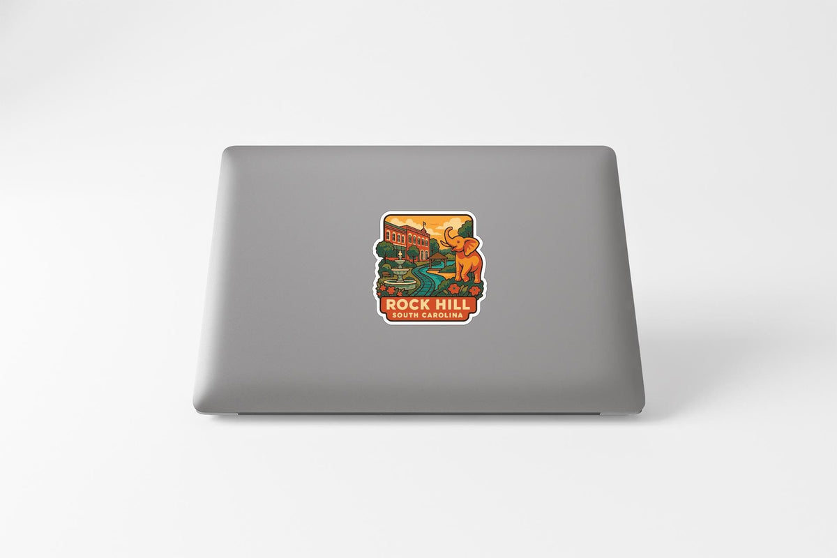 a sticker on the back of a laptop that says "ROCK HILL SOUTH CAROLINA".