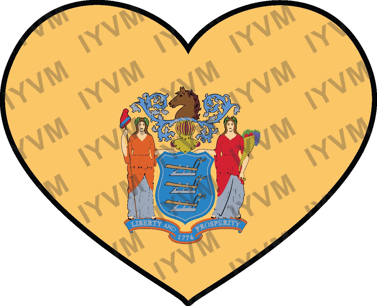 State of New Jersey Flag Heart Sticker Decal  USA New Jersey State  Trenton  The Garden State  The Crossroads of the Revolution /