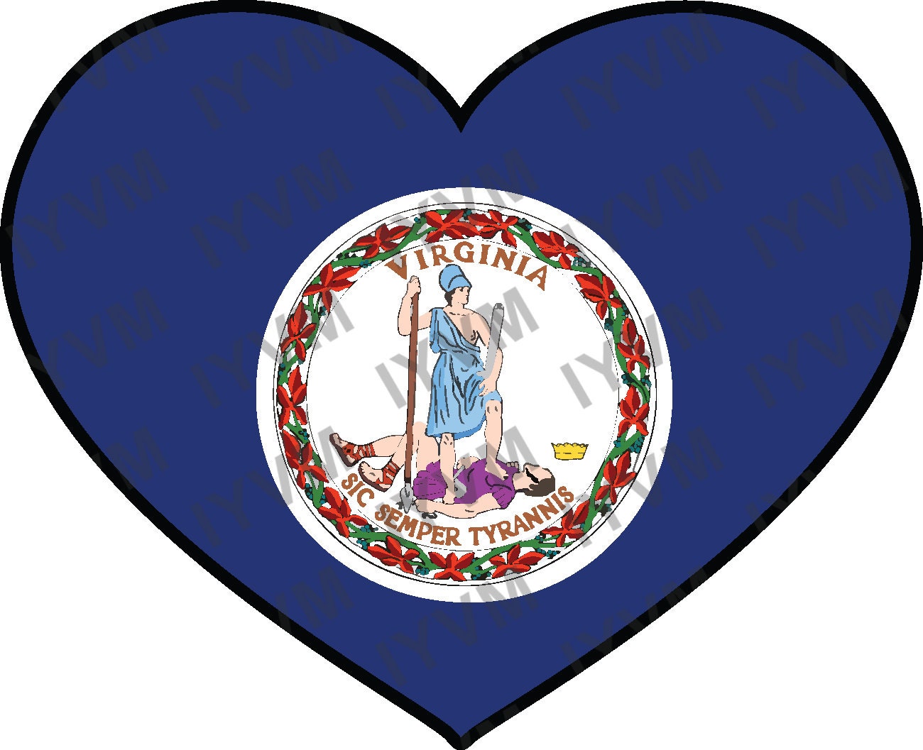 State of Virginia Flag Heart Sticker Decal  USA Virginia State  Richmond  The Old Dominion State  Mother of Presidents  Mother of States /