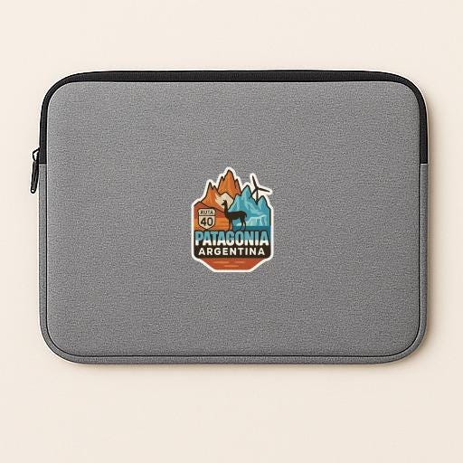 A gray laptop sleeve with a Patagonia logo printed on it.