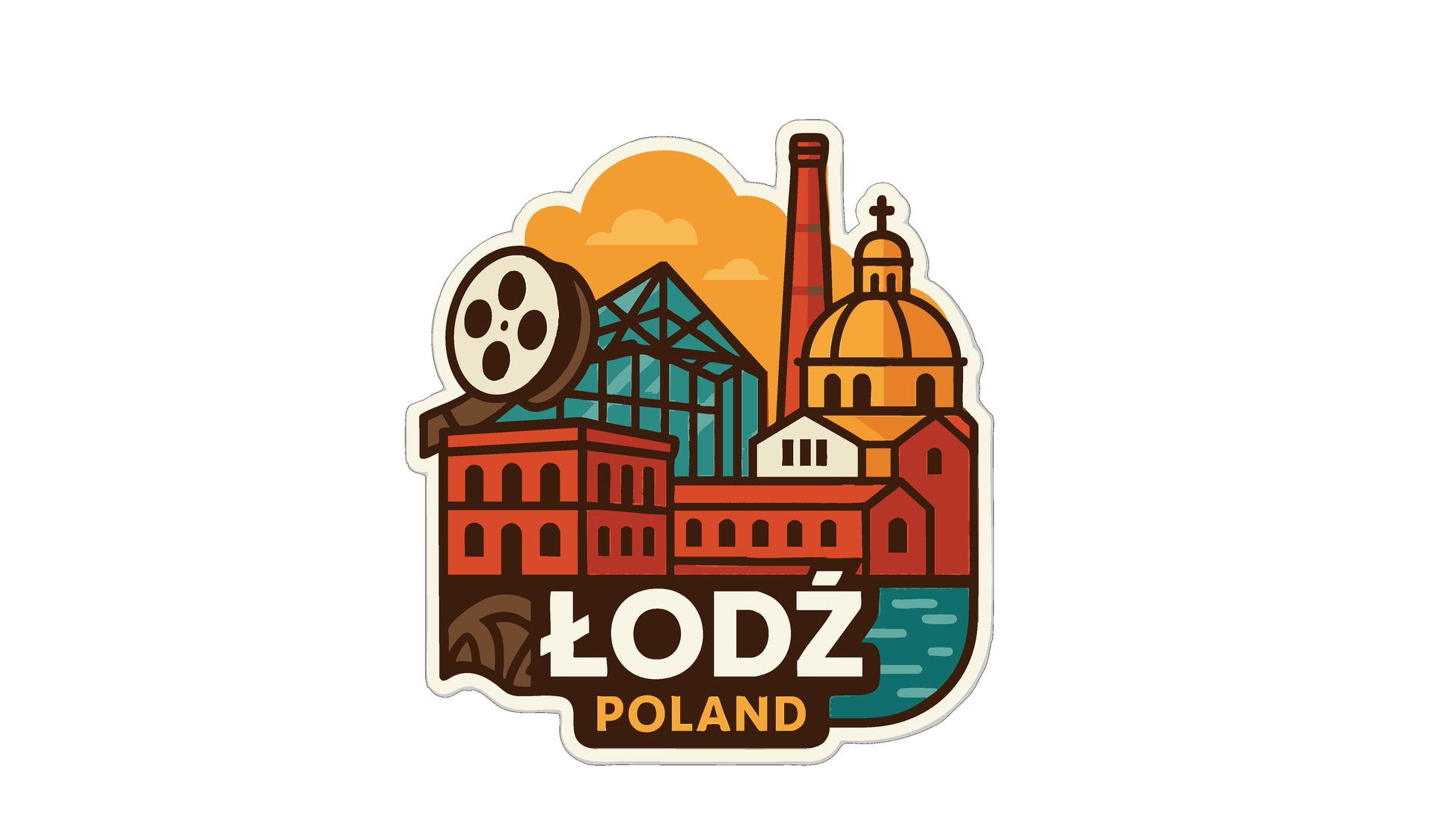 a stylized illustration of the city of Poland, with various landmarks and buildings depicted in a colorful and vibrant manner.