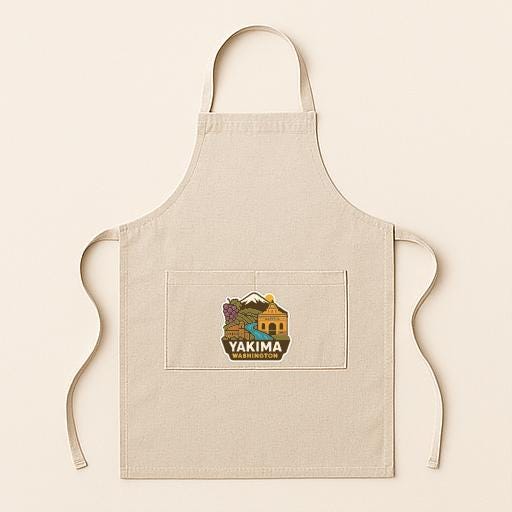A beige apricot with a graphic of Yakima, Washington, printed on it.