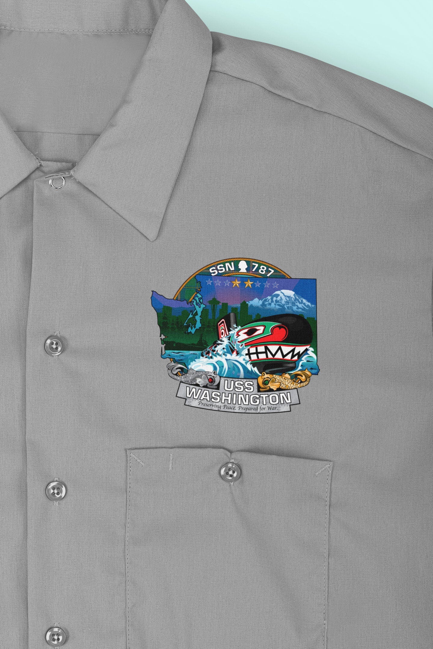 USS Washington SSN-787 Badge Iron On Heat Transfer Vinyl HTV Virginia Class Attack submarine