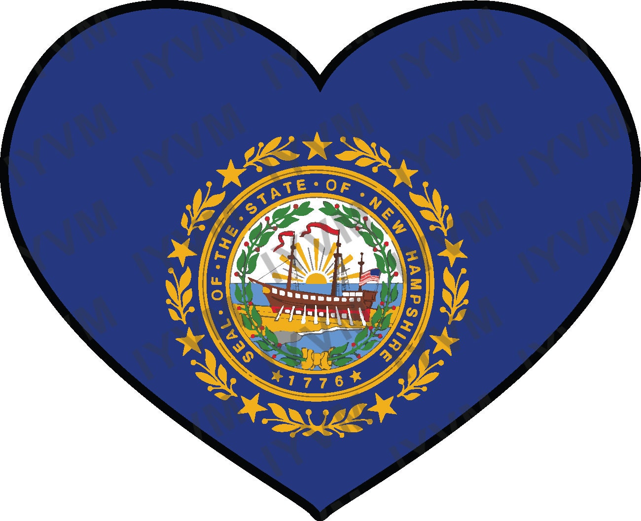 State of New Hampshire Flag Heart Sticker Decal  USA New Hampshire State  Concord  The Granite State  The Live Free or Die State