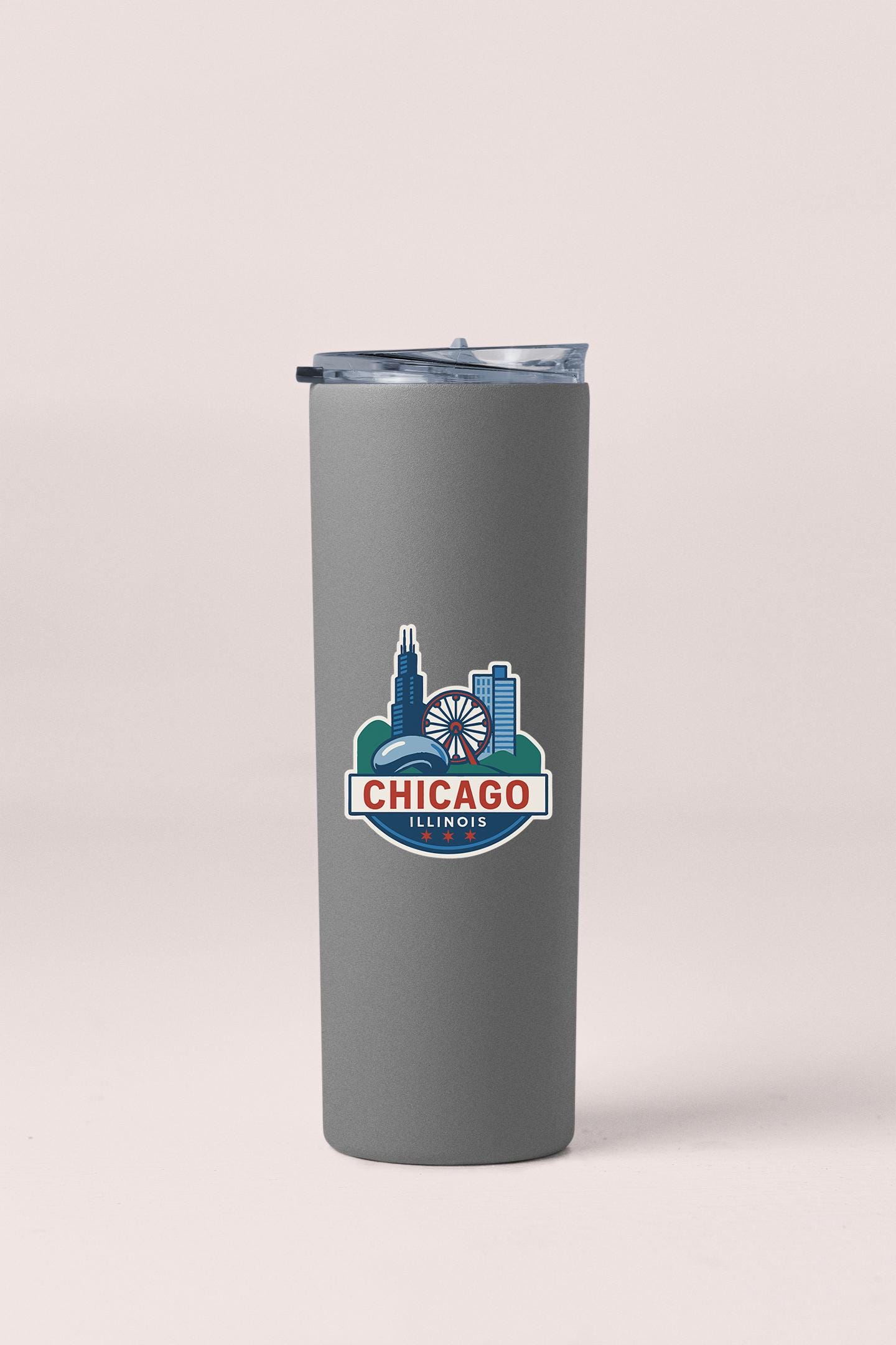 a travel mug with a chicago skyline on it