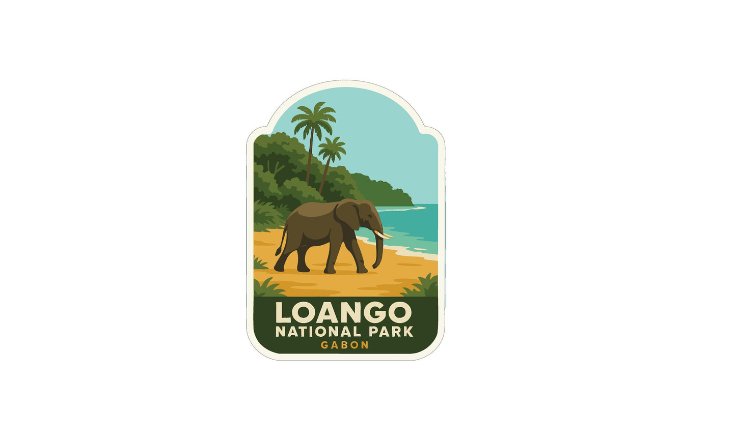 an elephant walking on a beach with palm trees and a body of water in the background.