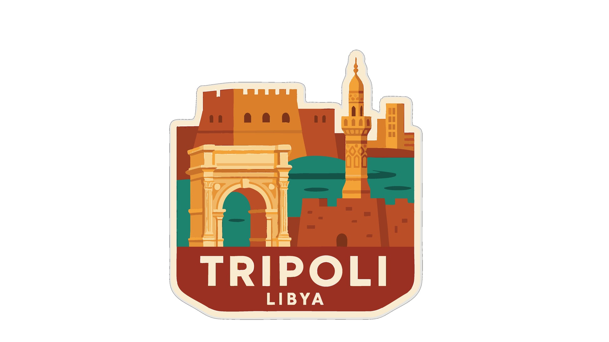 The image is a sticker or emblem featuring the city of Tripoli, Libya.