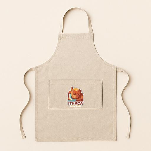A beige apricot with a graphic design on the front pocket.