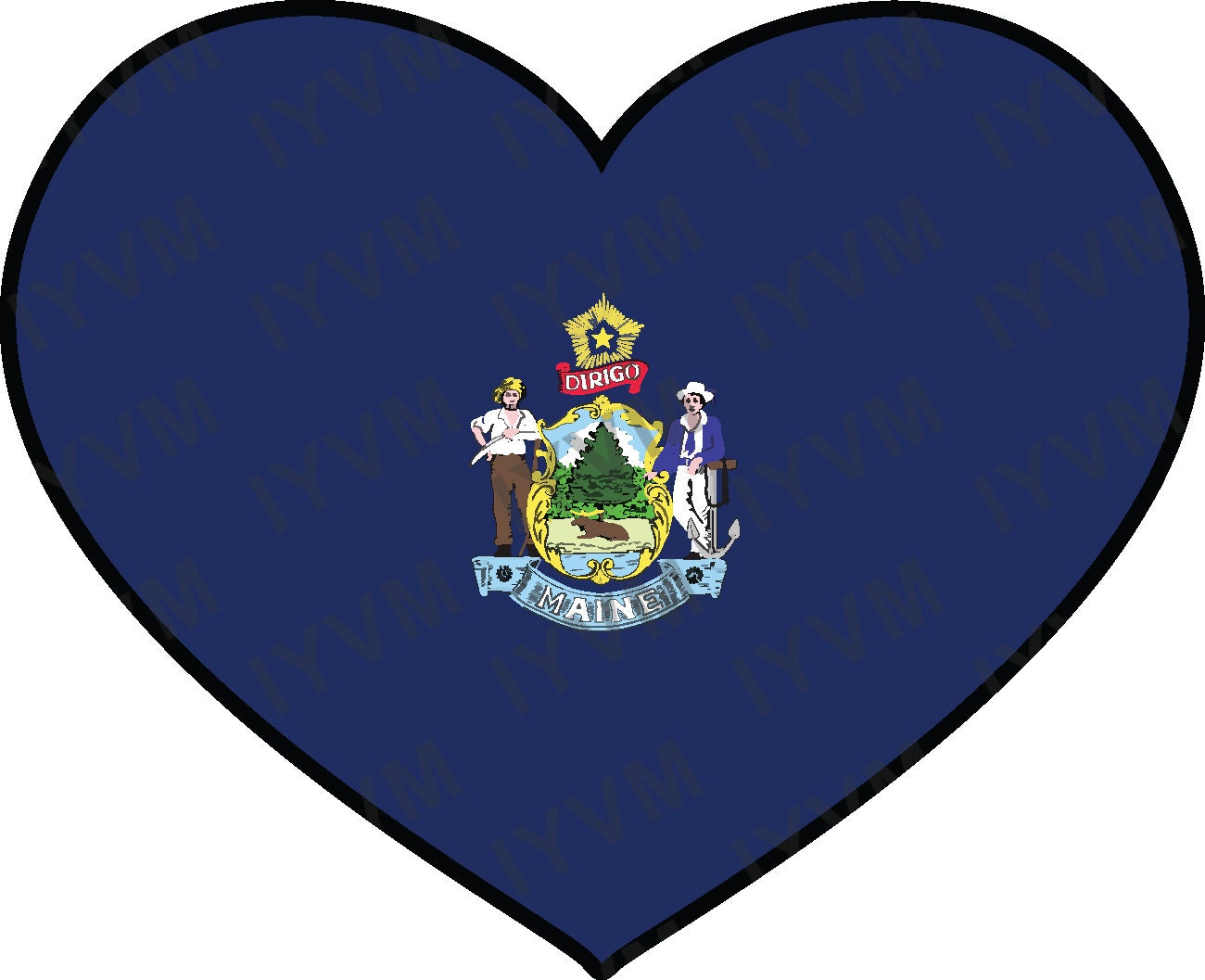 State of Maine Flag Heart Sticker Decal  USA Maine State  Augusta  The Pine Tree State