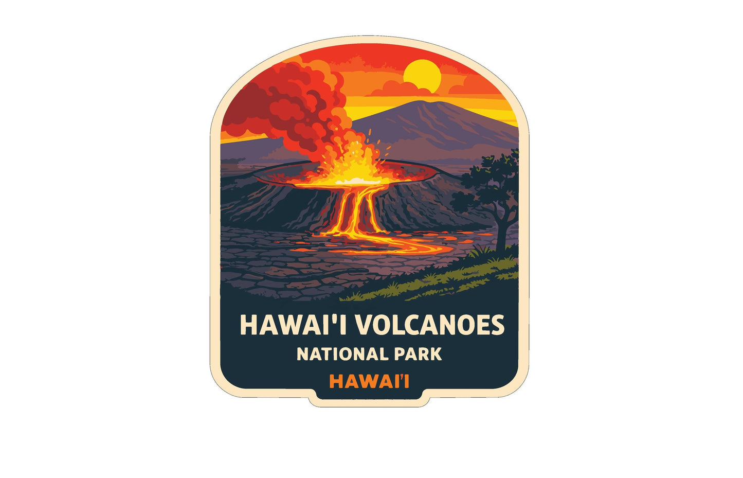 a volcano erupting, with lava flowing down the sides of the mountain and a bright orange sky in the background.