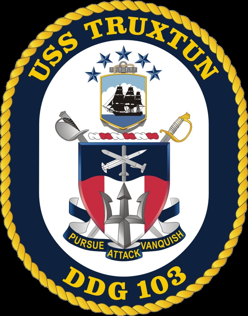 USS Truxtun DDG-103 Badge Iron On Heat Transfer Vinyl HTV Arleigh Burke Class Destroyer