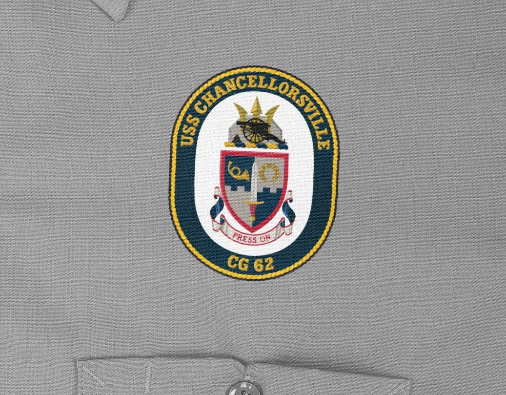 USS Chancellorsville CG-62 Badge Iron On Heat Transfer Vinyl HTV Ticonderoga Class Cruiser