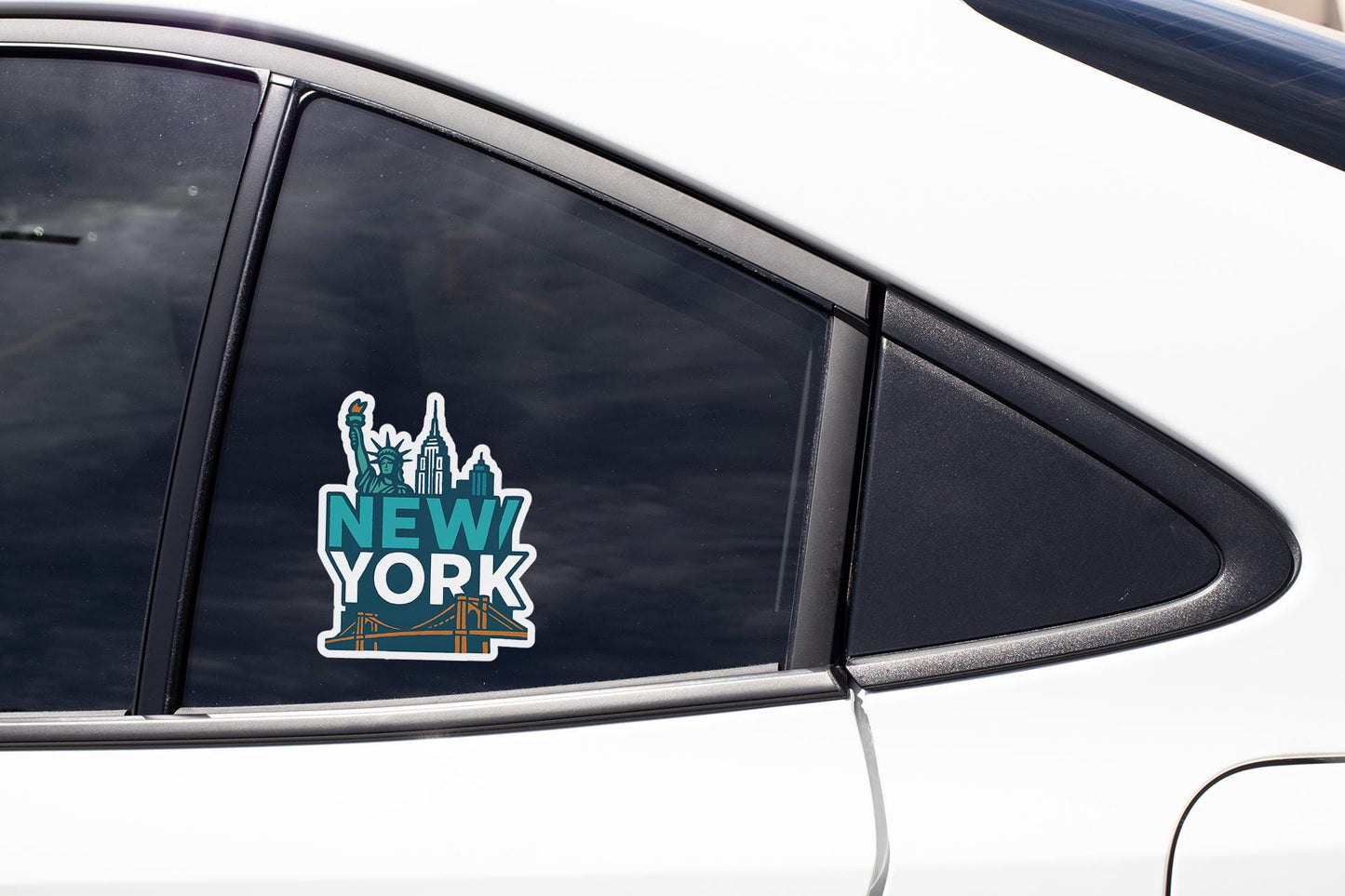 a new york sticker on the side of a car