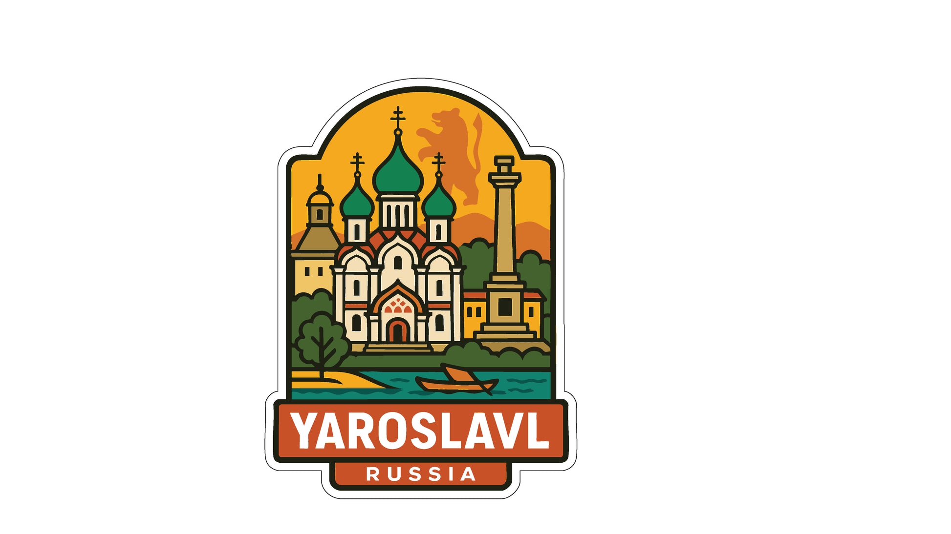 The image is a sticker or emblem featuring a stylized illustration of a Russian landmark, with the text "YAROSLAV" and "RUSSIA" prominently displayed.