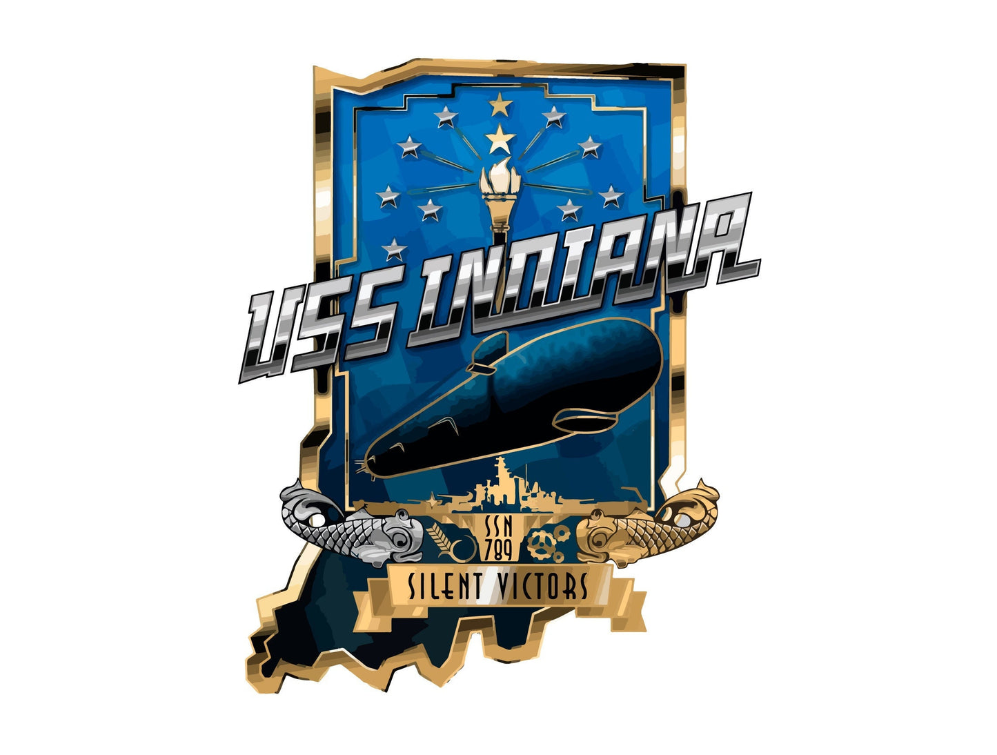 USS Indiana SSN-789 Badge Sticker Decal Virginia Class Attack submarine Car Sticker Bumper Sticker for Car Emblem