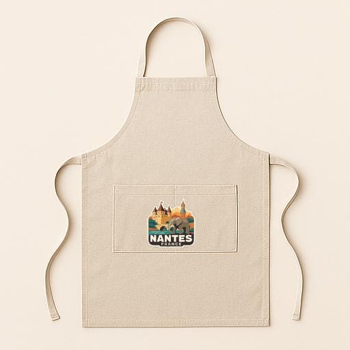 A beige apricot with a graphic of a castle and the text "Nantes" printed on it.