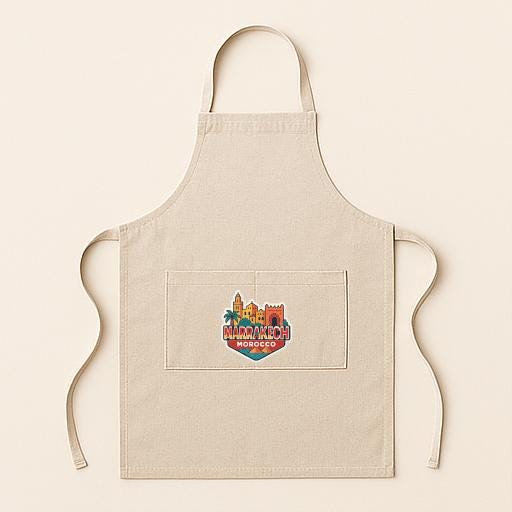 A beige apricot with a graphic of a city skyline on the front pocket.