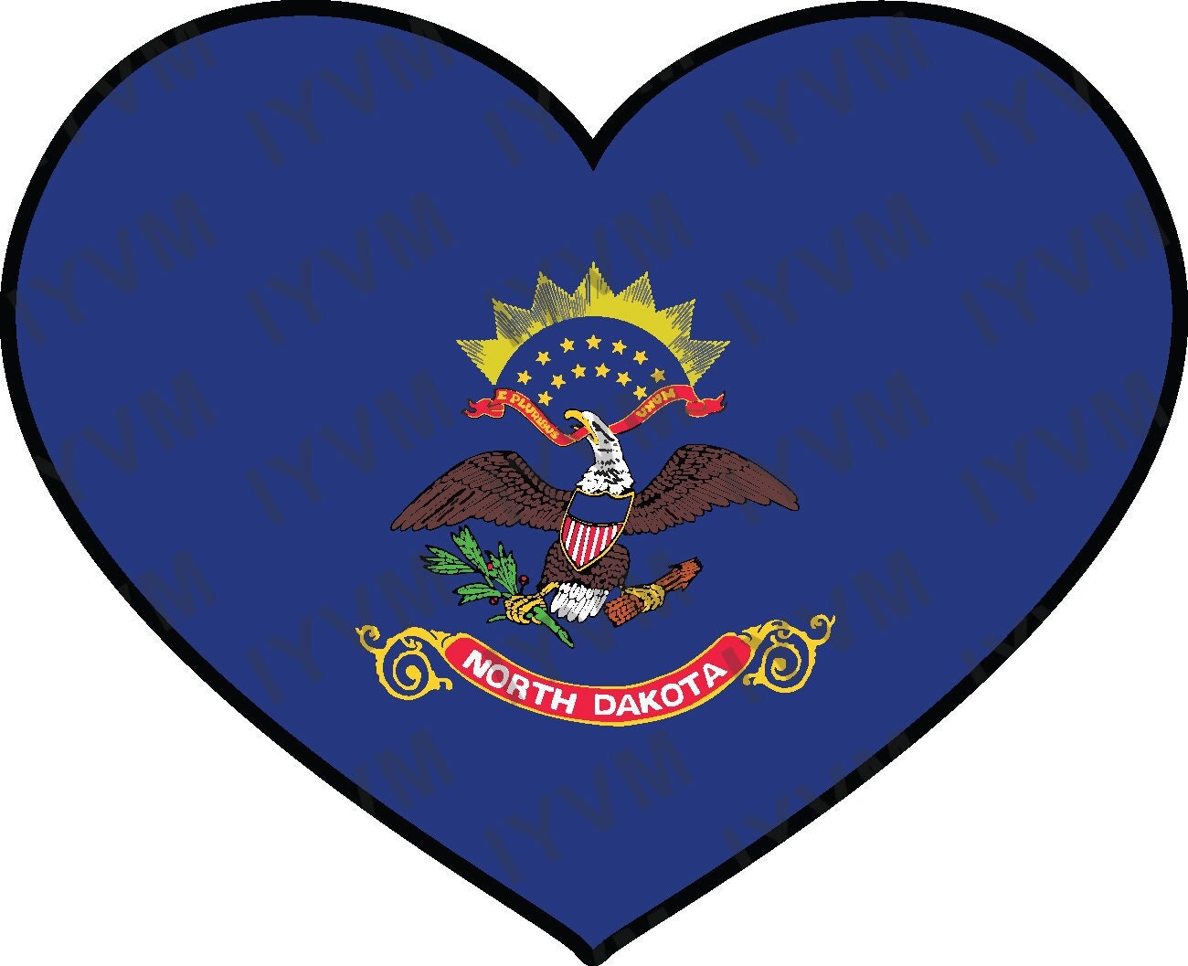 State of North Dakota Flag Heart Sticker Decal  USA North Dakota State  Bismarck  The Peace Garden State  Flickertail State  Rough Rider