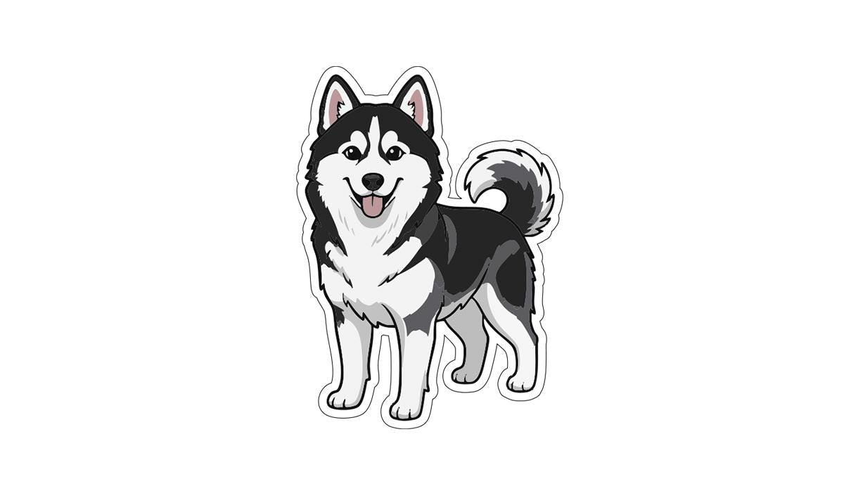A cartoon illustration of a happy husky dog with a friendly expression.