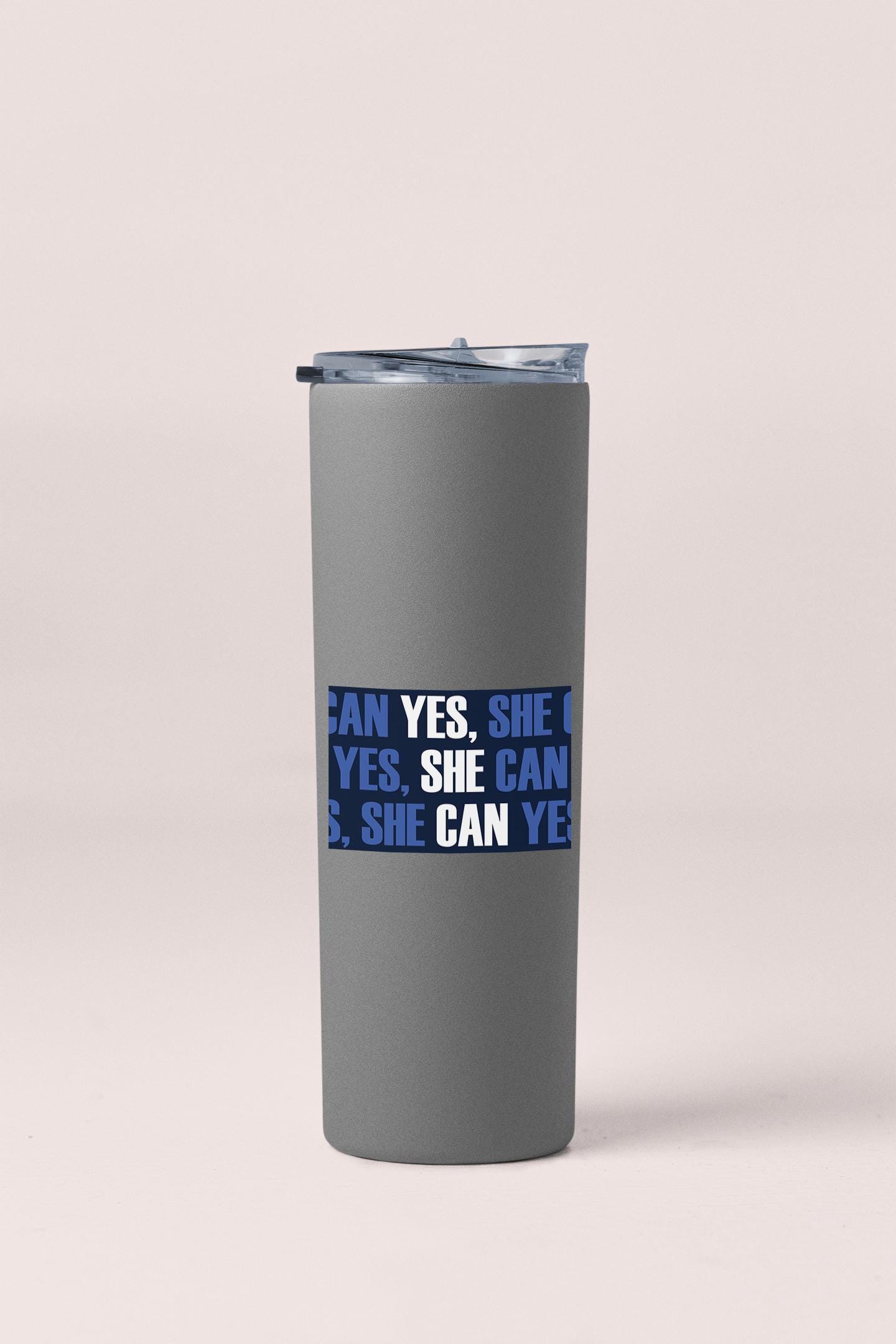 a stainless steel tumbler cup with a slogan on it