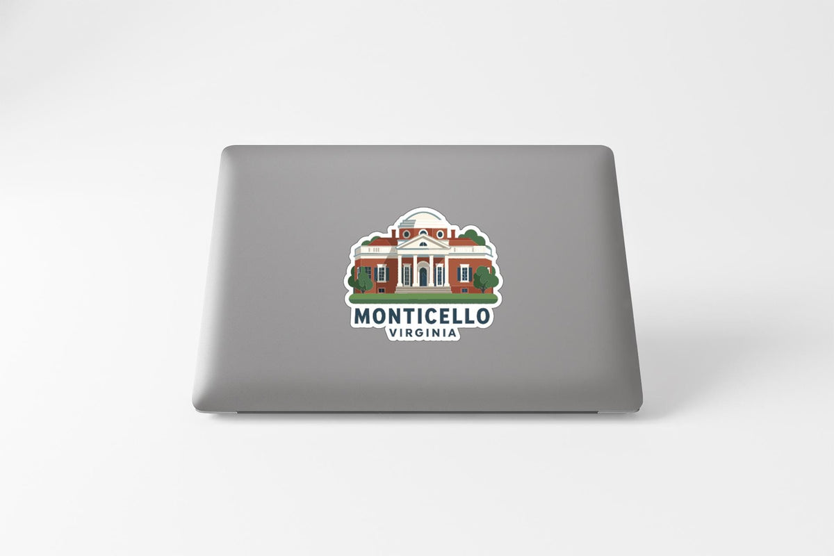a sticker of a building with the text "MONTICELLO VIRGINIA" on it.