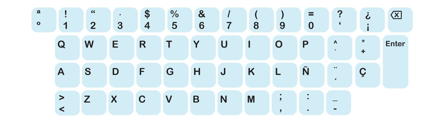 Spanish QWERTY Keyboard Sticker in Several Color Vinyl Sticker Decal